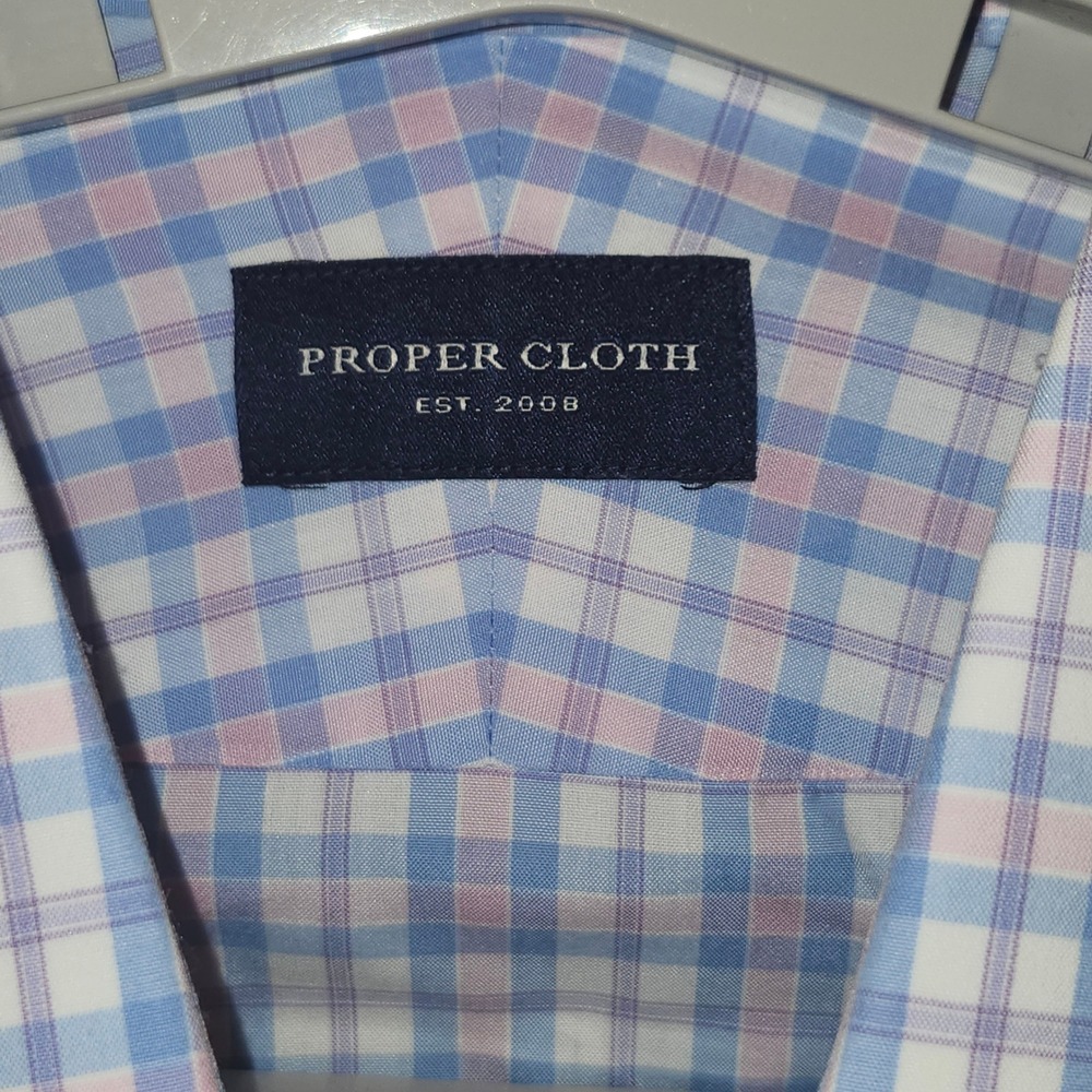 Proper Cloth Mens Plaid Dress Shirt Blue Pink White 100% Cotton 16.5 PCF1681-16H - Picture 3 of 9